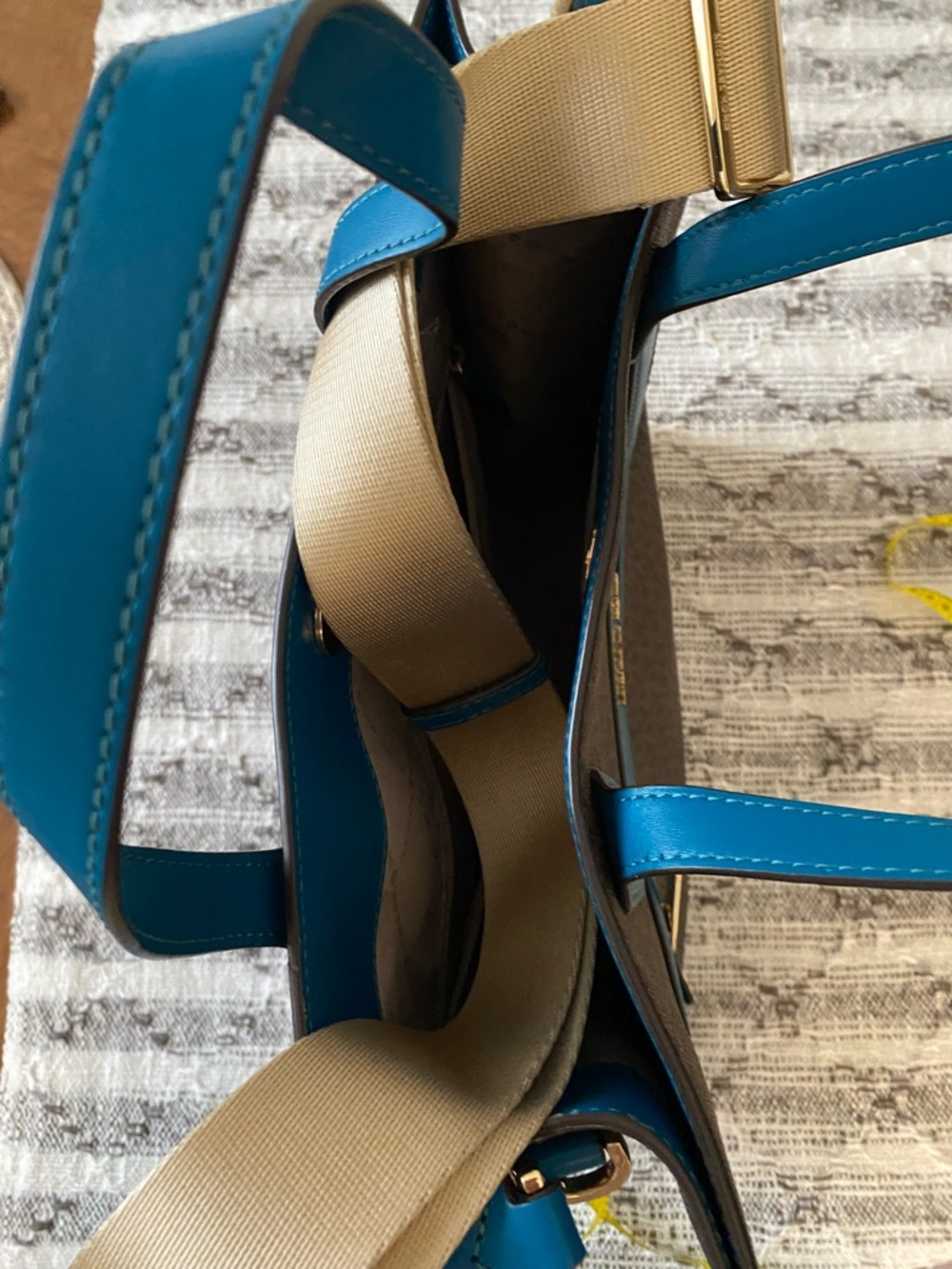 Michael Kors Teal-Trim Brown Monogram Tote with Gold Hardware - Picture 7 of 7